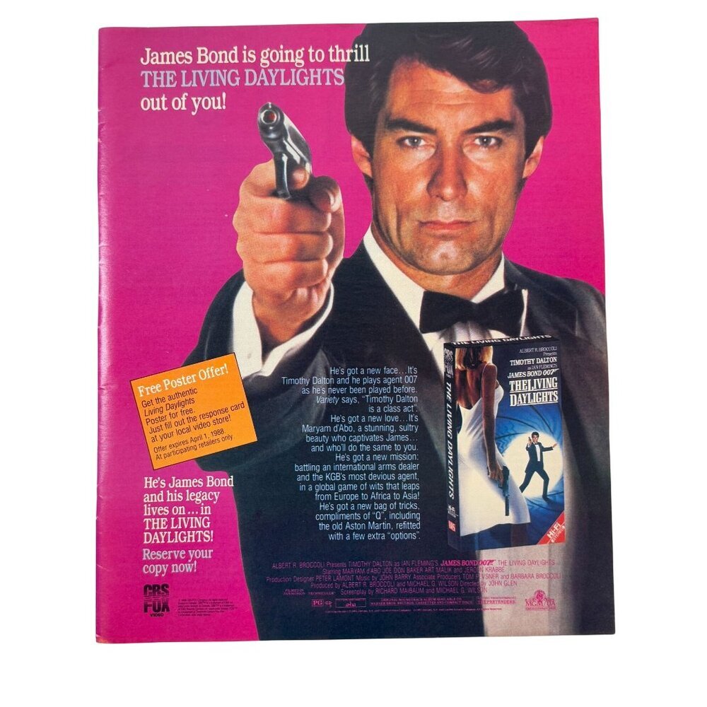 Vintage 1988 James Bond Living Daylights Movie Advertisement Print Ad READ